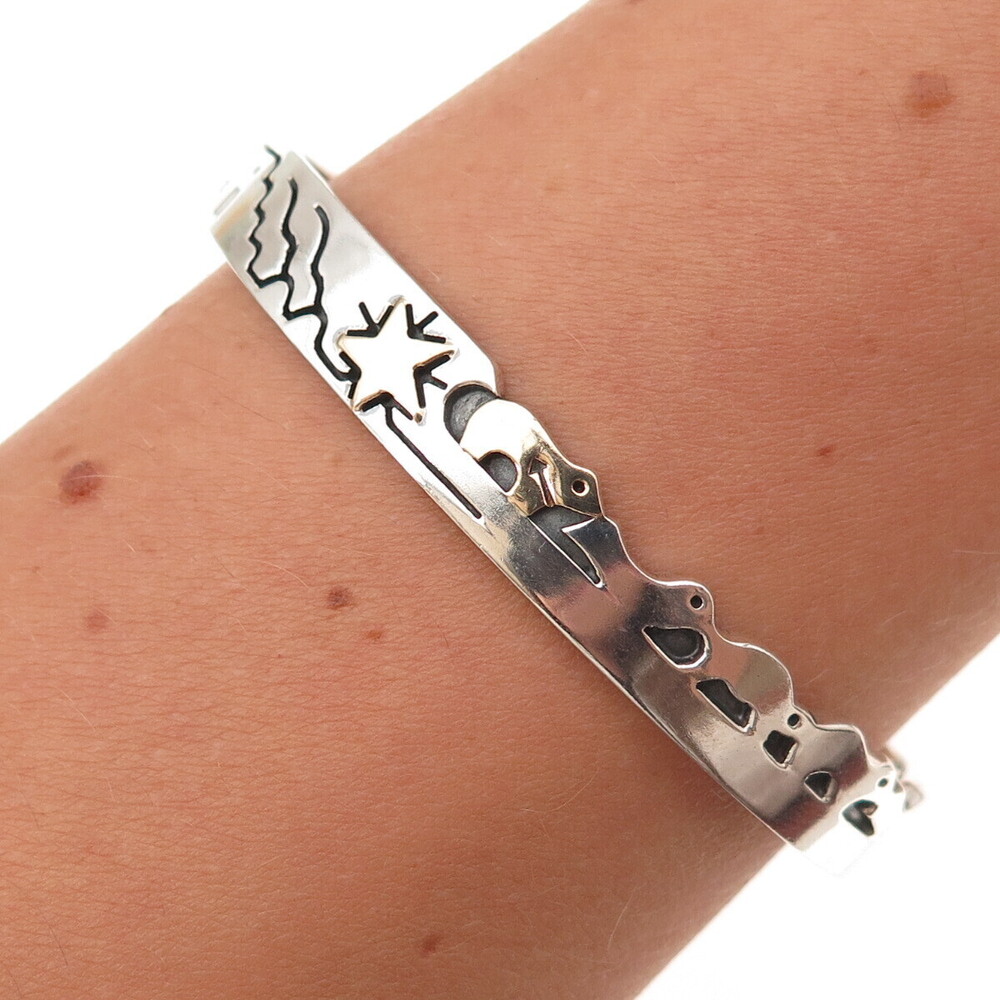 Phil Pvo Kewa Old Pawn Sterling Silver 2-Tone Vintage Storyteller Bracelet 6.5"